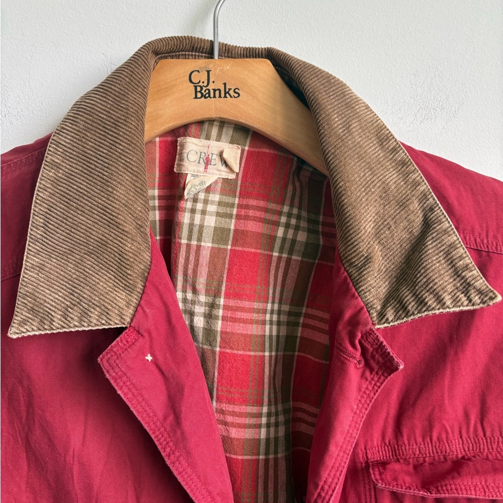 Vintage J.Crew Red Barn Jacket Corduroy Collar Plaid Lined Field Coat Small - Picture 2 of 5